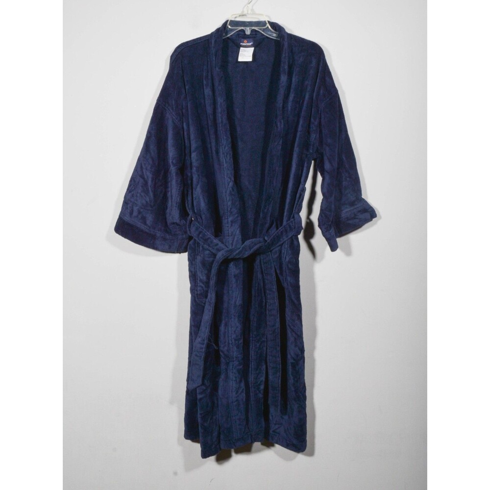 Vintage Puritan Terry Cloth Navy Blue Thick Full Length Bath Robe One Size